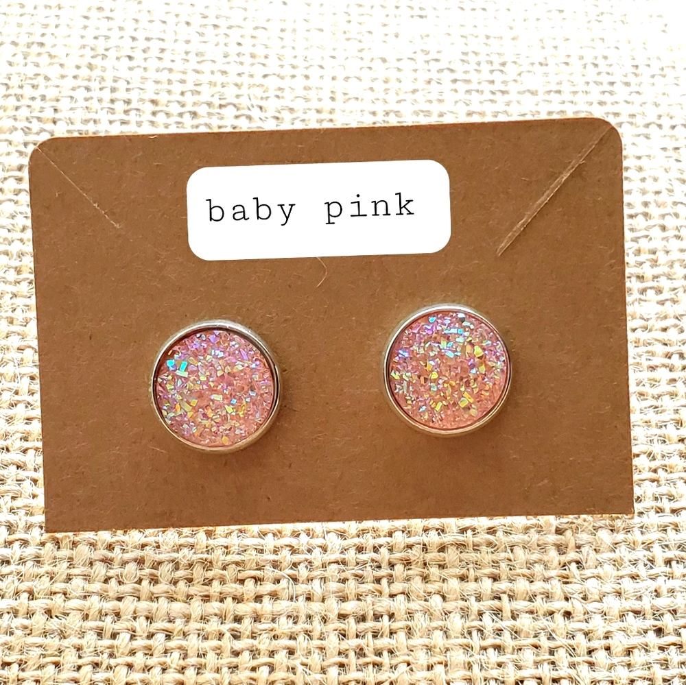 Baby Pink Faux Druzy Stud Earrings